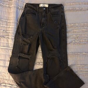 Hollister Women's Distressed Black Straight Leg Jeans